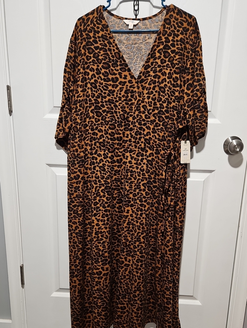 Leopard Print V-Neck Faux Wrap Midi Dress - Brown